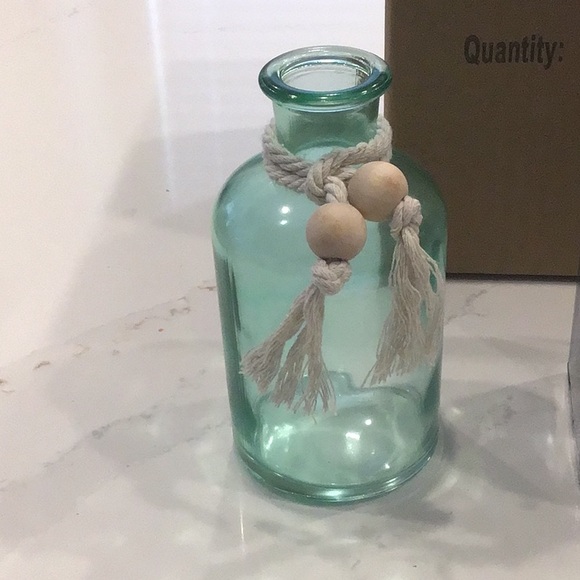 Sea-Blue Glass Bud Vase Trio, 5”H & 4.5”H Coastal Decor - Picture 2 of 7